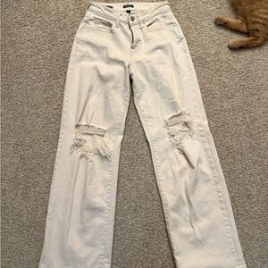 Wild Fable Cream Distressed Wide Leg Jeans